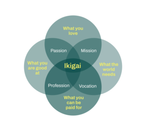 Ikigai. What do you love? What are you good at? What does the world need? What can you be paid for?